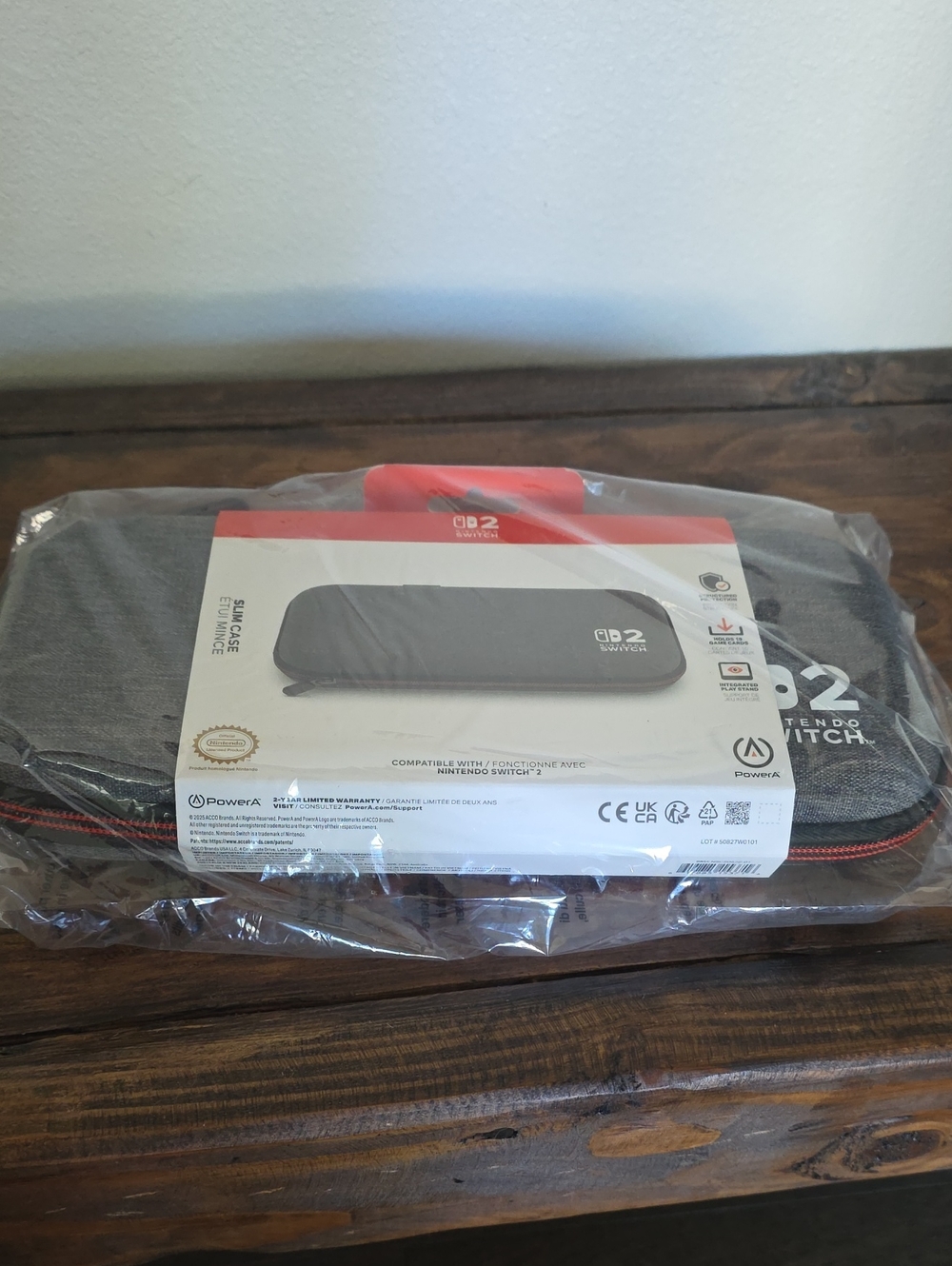 Nintwndo Switch 2 Slim Case New PowerA Travel Case  - Gray with Red Trim